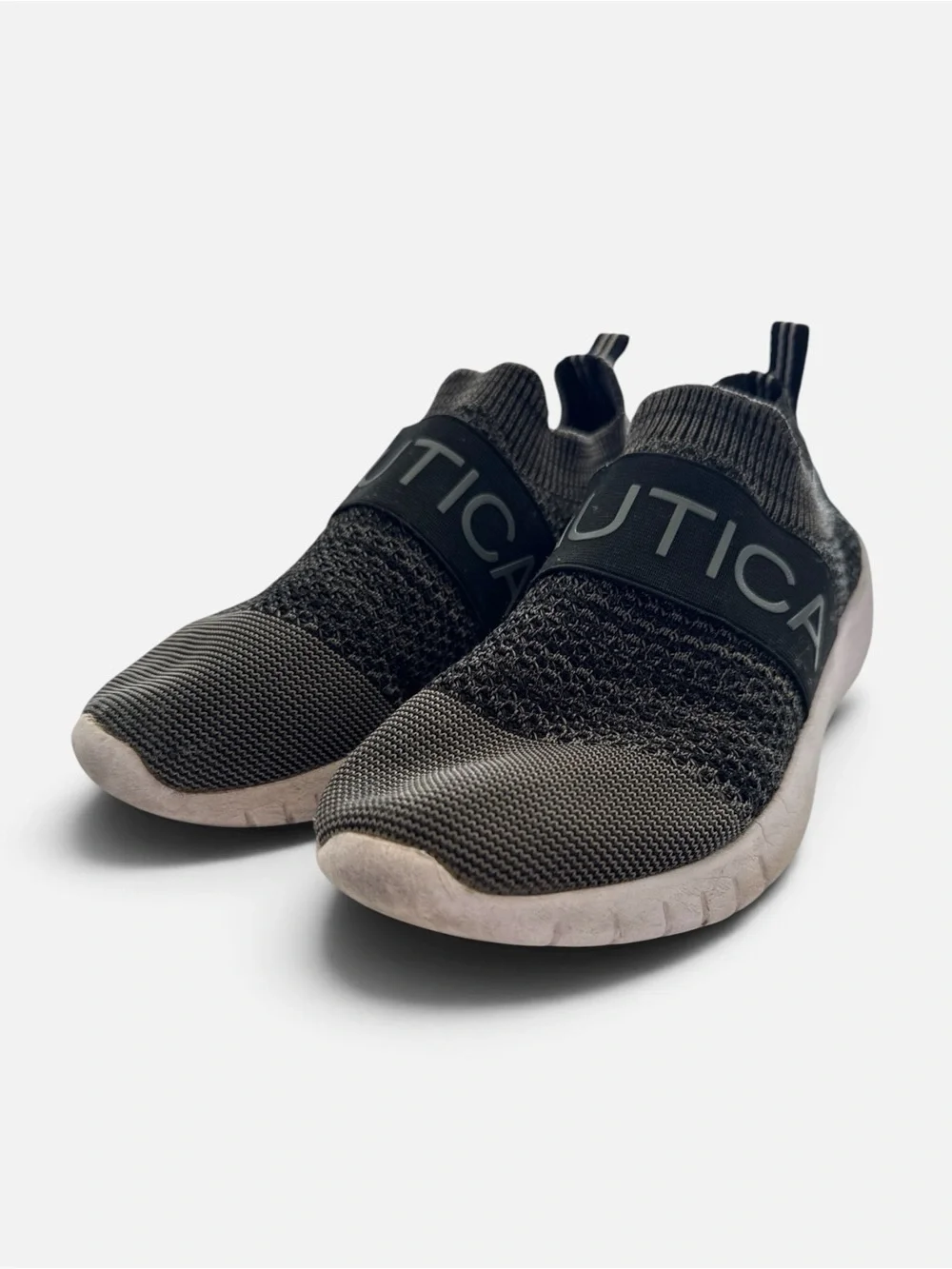 Nautica Canvey Grey Knit Slip On Sneakers Logo Strap Running Shoes Size 6